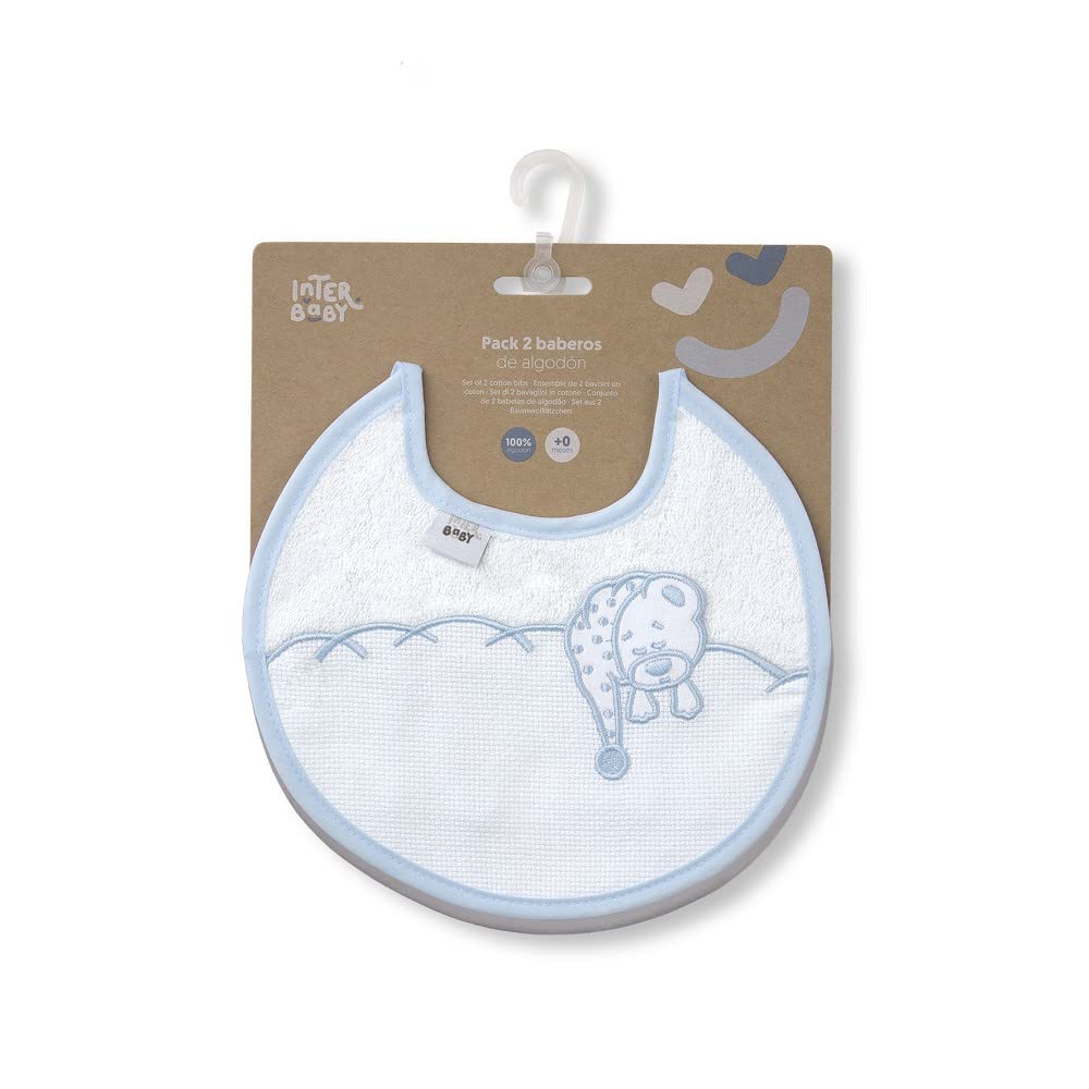 Interbaby Pack of 2 Sleeping Bear Round Bibs in Blue and Grey