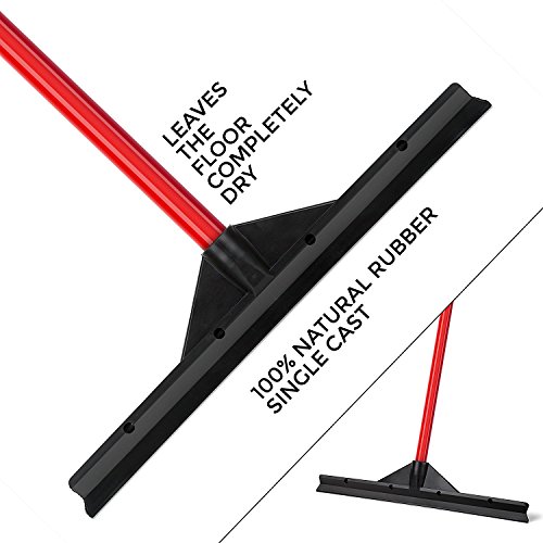 Heavy Duty Floor Scrubber Squeegee- 18.25” Solid Natural Rubber Blade- 58” Long Handle- Dries Flat & Curved Surfaces- Best for Washing & Drying Shower Glass/ Bathroom/ Kitchen/ Windshield/ Window - Thumbnail 5