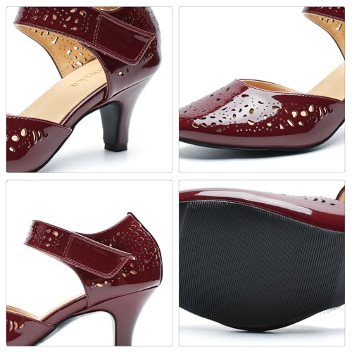 Image of Women's Comfortable Mary Jane Pumps Vintage Cutout Closed Toe Kitten Heels for Dressy Office Work
