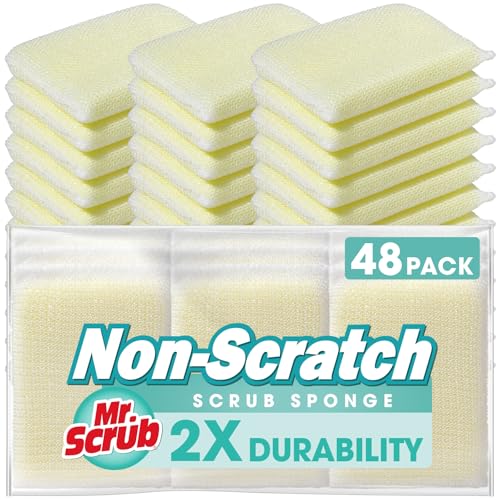 Image of Sponges Kitchen Scrub Dish Sponge Scouring Pad, 48 Pads Cleaning Brush Dishwasher Soap Supplies, Dishwashing Dinnerware Towels Sink Pan Pot Cloth Rags Holder Bathroom Bathtub