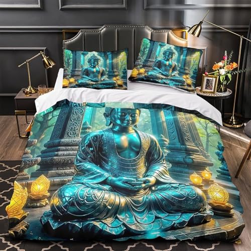Housse de couette Bouddha en microfibre anti-plis avec zip