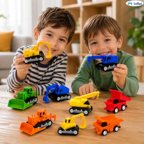 Image of FunBlast Pull Back Vehicles Toy Cars Playset - Set of 10, Construction Mini Power Friction Trucks for 3+ Years Old Kids (Pack of 10)