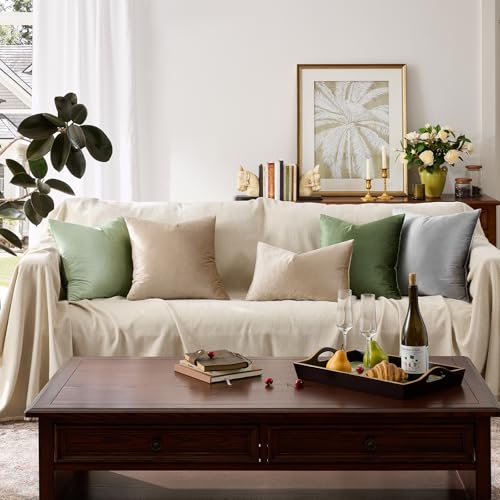 Image of GIGIZAZA Decorative Throw Pillow Covers 24 x 24,Sofa Cushion Tan Khaki Pillow Covers,Velvet Pillow Square Cushion Covers (Khaki, 24 x 24- Set of 2)