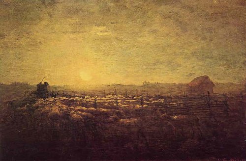 Amazon.co.jp: ミレー・「月明かりの羊の囲い場」 プリキャンバス複製