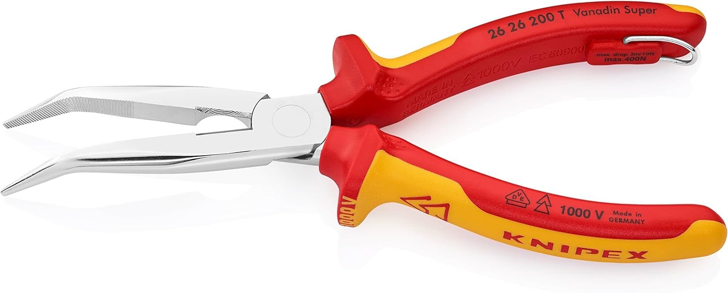 KNIPEX Pinza per meccanica - con becchi mezzotondi con tronchese (pinza a becchi di cicogna) in blister cromata isolante con manici, 26 26 200 T BK