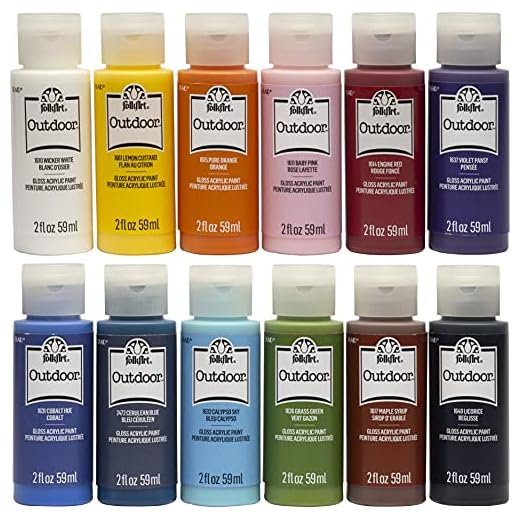 FolkArt Outdoor Gloss Acrylic Craft Paint Set Designed for Beginners and Artists, Non-Toxic Formula Perfect for Rock Designing, Twelve Bottles, 2 oz, 24 Fl Oz