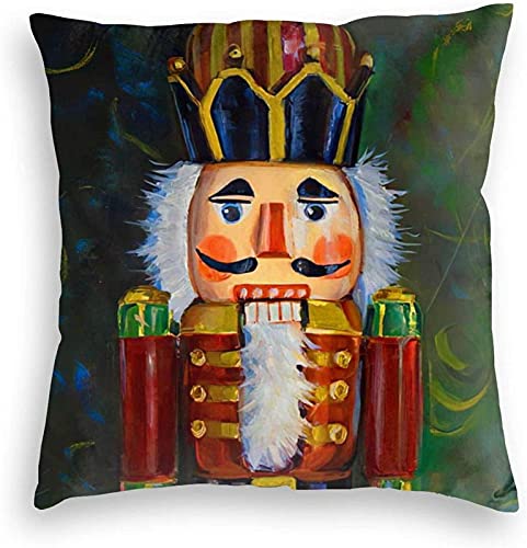 QIANGQIANG Christmas Green Cute NutcracKer Xmas Pillow Cases Throw Pillow Covers Cotton Linen Cushion Cover Cases Pillowcases Sofa Home Car Bedroom Decor 18x18inch