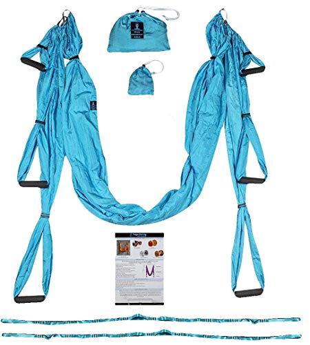 Blue Crescent Yoga-Aerial Yoga Swing, Trapeze Hammock for Yoga with Mounting Accessories, Aerial Silks, Inversion Exercise Equipment, Home Gym Fitness Equipment Turquoise