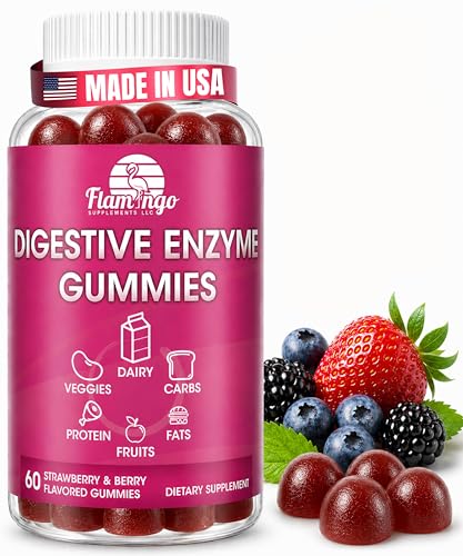 Digestive Enzymes Chewable Gummies: Helps Food Intolerance Debloat and to Digest Dairy Carbs Veggies Protein Fruit -Amylase Protease Lipase Lactase- Naturally Flavored Vegan Gummies. 60 Count