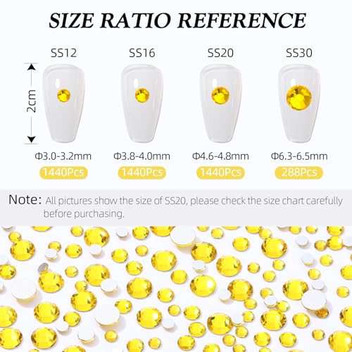 Image of Citrine Flatback Rhinestones, Glass Rhinestones for Nail Art and Craft, Glue Fix, Loose Crystal Gemstones(Yellow, SS16, 1440pcs, 3.8-4.0mm)
