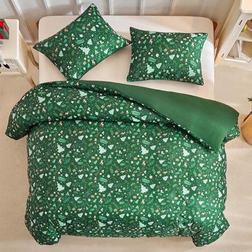 Image of Lekesky Christmas Duvet Cover King Size 3-Piece, Green Tree