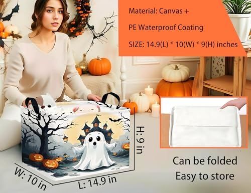 Image of Large Halloween Themed Candy Gift Boo Basket for Kids Baby Personalized Adults Storage Bin Fall Decor(Terror Spooky Pumpkin)