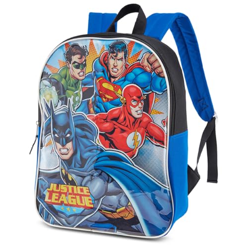 Fast Forward Mochila infantil de 38 cm | Mochila para meninos e meninas | Alças acolchoadas e compartimento grande com zíper | Material escolar, Liga da Justiça, 15 Inch, Moderno