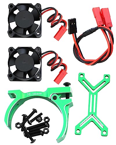 hopsupRC 3660 540 550 Motor Cooling Fan with 36-38mm Adjustable Mount Upgrades Part for 1/10 Slash SCX10 TRX4,Aluminum High Speed Cooling Dual Fans 20000 RPM Heatsink Hops Up,Green