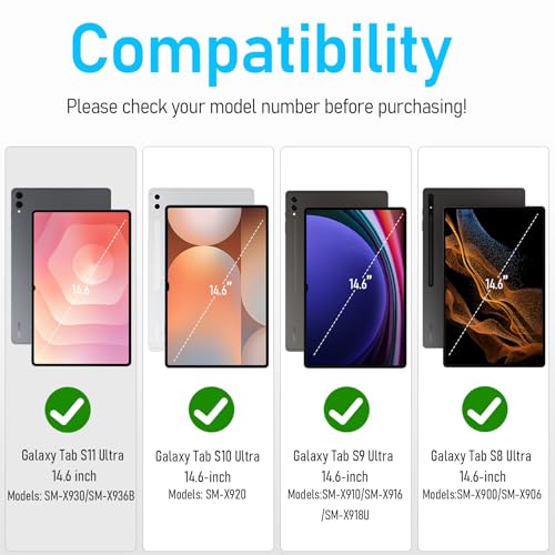 Image of Case for Galaxy Tab S11 Ultra /S10 Ultra /S9 Ultra /S8 Ultra 14.6 INCH: TPU Protective Cover with Stand - Handle - Shoulder Strap - S Pen Holder- Black