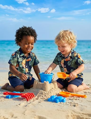 Image of JunNeng Toddler Baby Boy Shorts Sets Hawaiian Outfits,Summmer Hawaiian Shirt+ Elastic Shorts Vacation Clothes