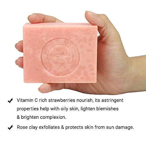 Image of Soulflower Strawberry Skin Soap - Handmade, 100% Pure, Natural & Cold processed Grade 1 BIS Standard Premium & Luxurious Soap with Essential Oils, Exotic Herbs & Aroma, 150g