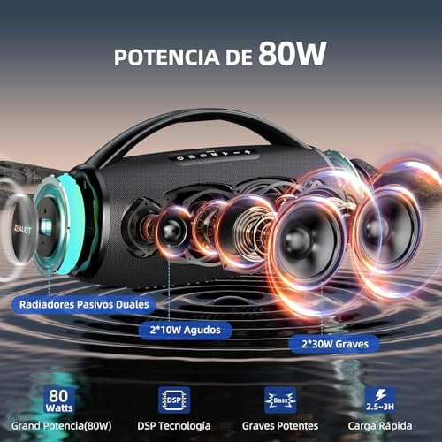 Image of Zealot Bluetooth Speaker, 80W Portable Speaker Loud with Booming Bass, DSP, IP67 Waterproof Outdoor Speaker, Wireless, PowerBank, Bluetooth 5.2, Large Bluetooth Speaker for Camping, Beach, Gift