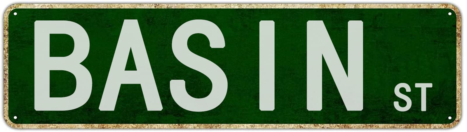 Basin Street Retro Tin Signs Aluminum Metal Sign for Home Living Room Garden Wall Yard Pub Club Decor 4x16 Inch
