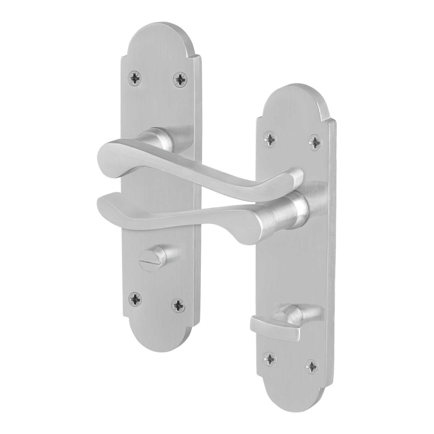 EAI Satin Bathroom Door Handles, 1 Pair of Internal Satin Chrome Victorian Scroll Shaped Backplate Handles