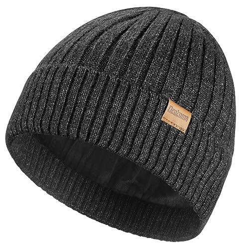 Ocatoma Beanie for Men Women Winter Knitted Cuffed Hat with Warm Lining Soft Ski Hat Unisex Gifts for Men Women Dark Gray