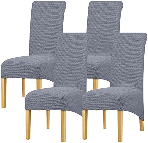 Leorate Dining Chair Slipcovers High Back Chair Covers Stretch Knitted Jacquard Chair Protector for Kitchen Wedding Party Banquet Hotel Home Decor Beige Pack of 6