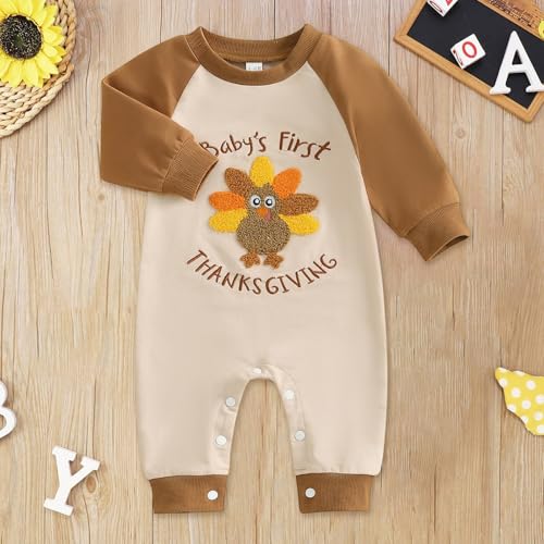 Dinde brodée sur combinaison bébé garçon Thanksgiving