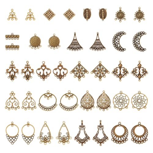Pandahall 80Pcs Iron Filigree Chandelier Charms Pendants Connectors 20 Styles