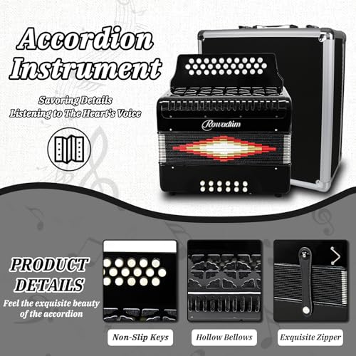 image for Rowadtim Accordion 31 Key Button Professional Diatonic Concertina with