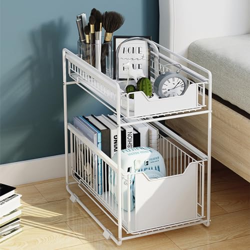Canastas deslizantes de metal para cocina, estante de almacenamiento debajo del fregadero con cestas de almacenamiento extraíbles para organización de armarios de cocina y estantes de despensa