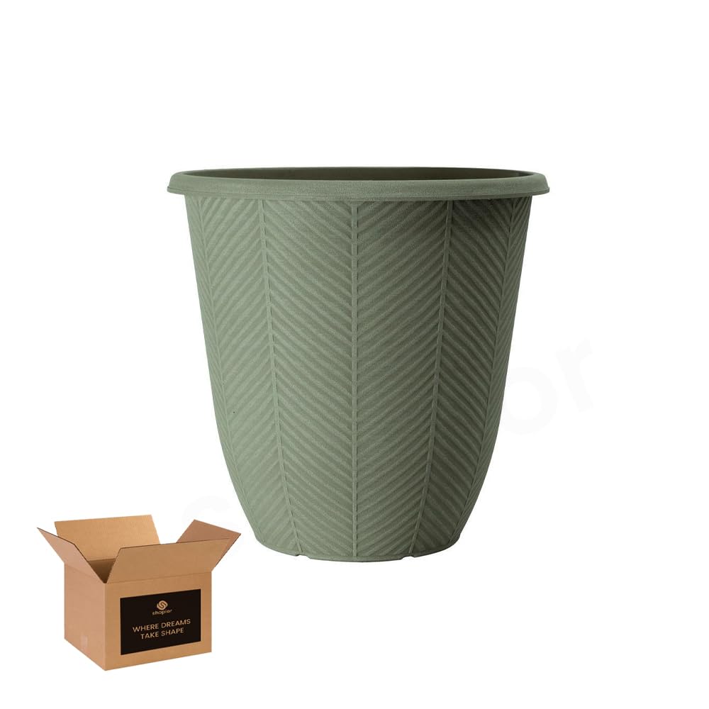 Palmetto Planter Round Pot – Large Plastic Garden Planters | Indoor Outdoor Decorative Plant Pots, Weatherproof UV Resistant Flower Pots for Patio Balcony Home Decor (Tall Meadw Green-31cm- Pack 1)