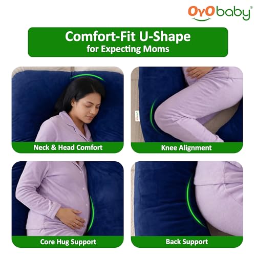 Image of OYO BABY Pregnancy Pillows for Women U-Shape Full Body Pillow | Head-to-Toe Maternity Support for Back, Hips, Legs & Belly | Removable Washable Velvet Cover (Royal Blue)