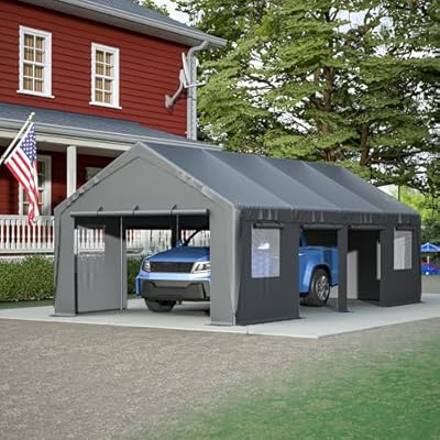 Thanaddo Carport 13'x 25' Heavy Duty Car Port with Roll-up Sidewall and Ventilated Windows with Removable Sidewalls,Portable Outdoor Garage for Car,Truck,Boat,Car Canopy,Gray Carports
