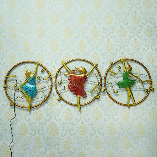 Image of eCraftIndia Set of 3 Dancing Lady Handcrafted Iron Wall Hanging with Background LED's
