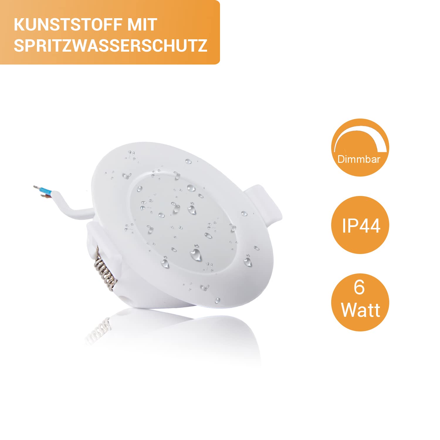 TEVEA® Ultra Flach LED Einbaustrahler IP44 dimmbar für den Wohnbereich |auch für das Bad geeignet| Warmweiß 6W 230V Rahmen weiss Rund Einbauspots Badleuchten, 5 Stück Einbauleuchten