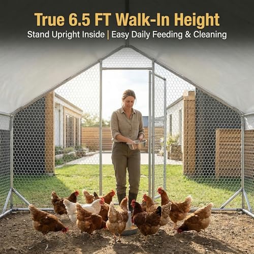 Image of CHIKENCOOP 9.8x9.8x6.5 ft Metal Chicken Coop, 2-Room Chicken Run with Cover
