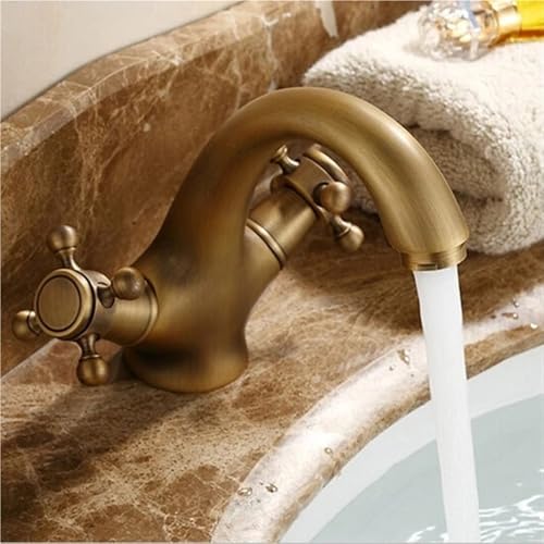 Robinet de lavabo double manette solution vasque or antique