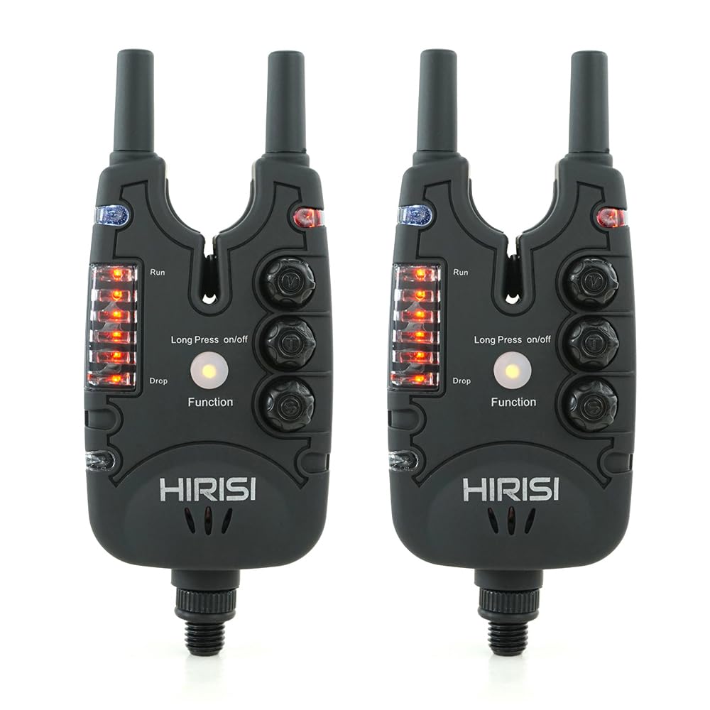 Hirisi Tackle Alarme de touche étanche pour pêche à la carpe avec 9 LED et réglage de la tonalité du volume et de la sensibilité, accessoires de pêche