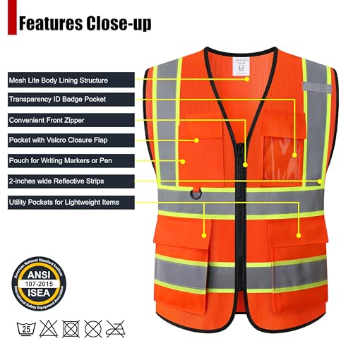 Image of Safety Vest for Men Women Hi Vis Vest with Pockets Mesh High Visibility Vests