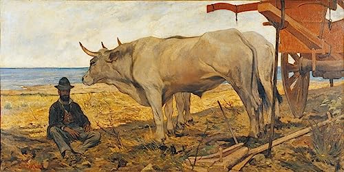 Cuadro de lienzo vintage de 60x90cm con pintura mural del carro rojo de Fattori en Milán
