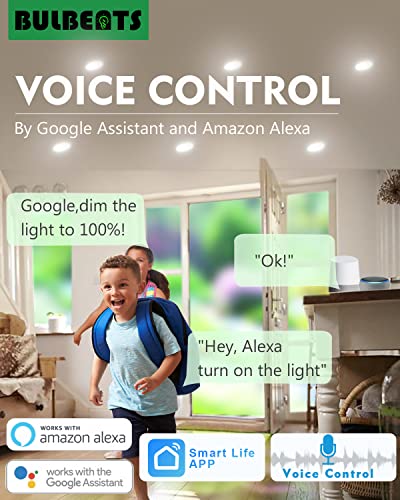 Bulbeats 4Pack Led Smart Recessed Lighting 4 Inch, 2700K-6500K+Rgbcw Color Changing Downlight, 9W 1000Lm Cri90+ Dimmable Retrofit Led Can Light Compatible With Alexa/Google, Wet Location Rated #TOP1