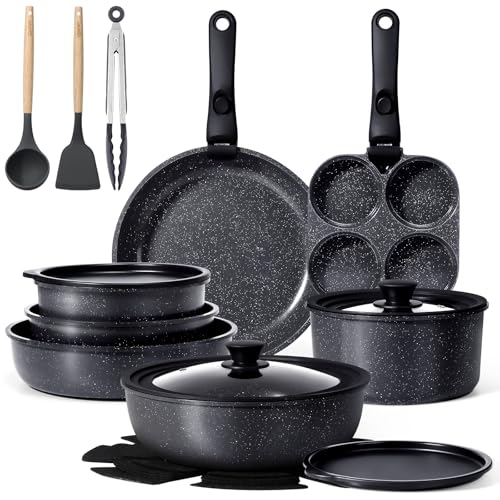 Set de casseroles GiPP avec poignée amovible, set de 21 poêles avec revêtement antiadhésif en...