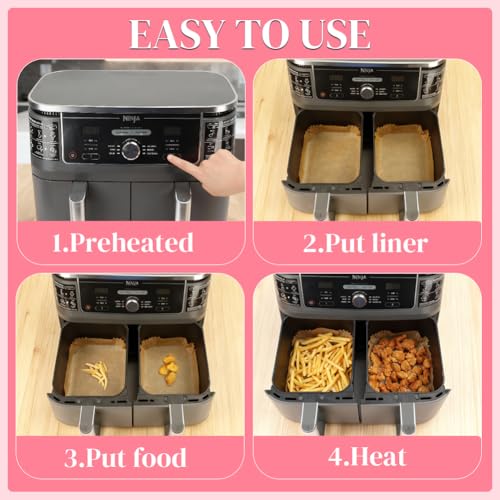 BYKITCHEN 100 Stück Backpapier für Ninja AF300EU Heißluftfritteuse, Air Fryer Zubehör, Airfryer Backpapier/Paper, kompatibel mit Ninja AF300EU AF400EU, Princess und anderen Dual Zone Air Fryer