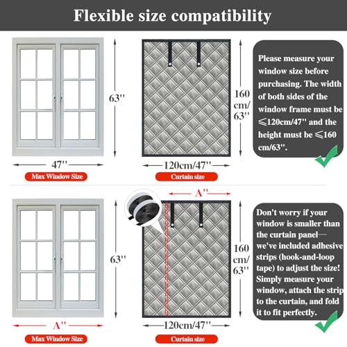 Aozzy Wärmeschutzvorhang Fenster für Winter, verstellbar 120 x 160 cm, dreilagige verstärkte Isolierung gegen Kälte und Wind, isolierter Fenstervorhang aus Oxford-Stoff,Baumwolle und Aluminiumfolie
