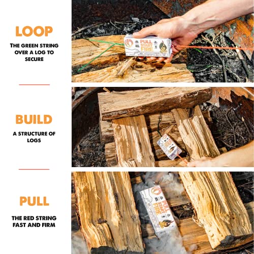 Pull Start Fire Pull String Firestarter | No Matches Required, Fire Starts In Seconds | For Campfires, Grill, Fireplace, Bbq | Lights Wet Wood, Easy To Use, Food Safe And Weather Resistant | 3 Pack #TOP4