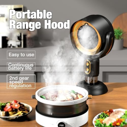 Image of Portable Range Hood, Desktop Range Hood with 2 Speed Exhaust Fan, Detachable Aluminum Filter, Large Oil Collection Cup, Portable Kitchen Exhaust Fan for Indoor BBQ, Hot Pot Camping Trips Home (Gold)