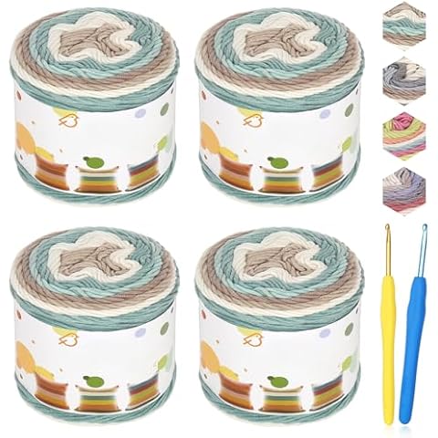 Katech 4x100g Gradient Cake Yarn for Crocheting Knitting-Ombré Yarn with Vibrant Colors, Soft Yarn for Crocheting-Multicolor Cotton Crochet Yarn-Perfect for Scarves, Shawls, Blankets, and Garments（A） Cover