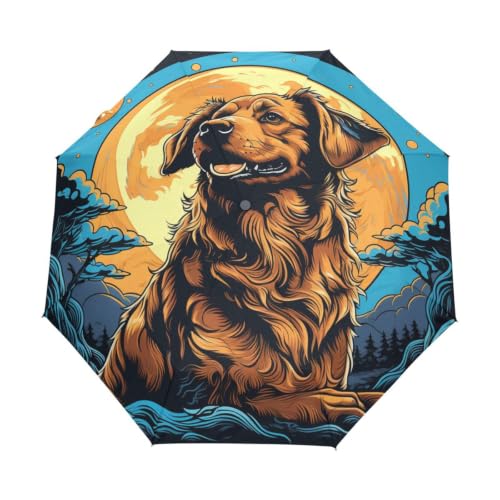 Parapluie pliant automatique chien fidèle sous la lune