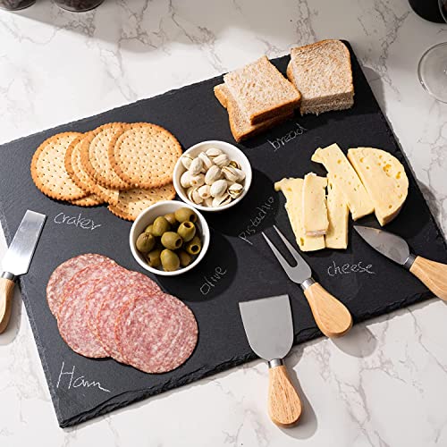 Wlwnwft 1 Pc 16 X 12 Inch Slate Cheese Board Large Slate Board Set Slate Stone Board Slate Cheese Tray Serving Tray With 4 Knives Forks, 2 Ceramic Bowls And Chalk Christmas #TOP2