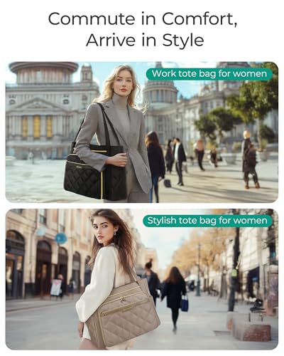 bagsmart Lehrertasche 15.6 Zoll Laptoptasche Damen Gesteppt Arbeitstasche mit Datei-Organizer Aktentasche Krankenschwester Tasche für Arbeit Schule Büro Business Universität, Schwarz